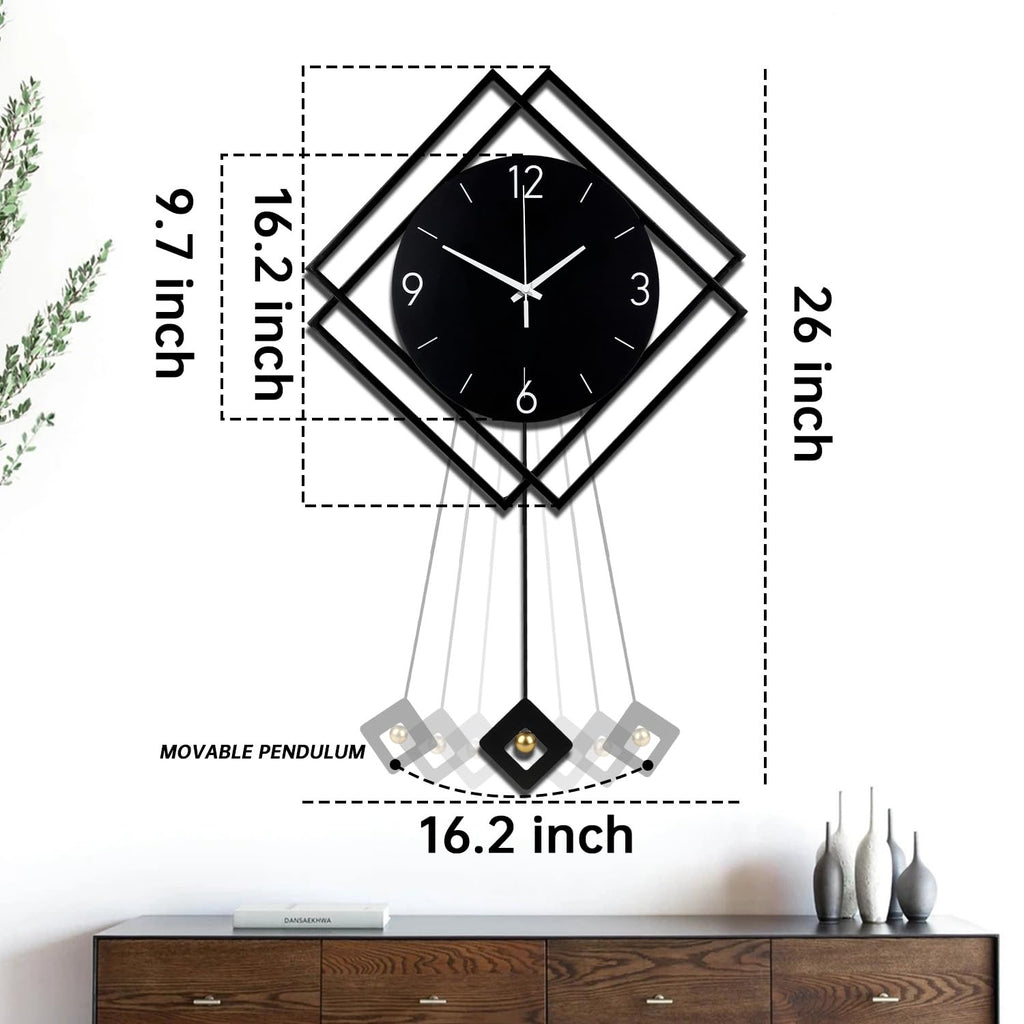 Wall Clock with Pendulum, Silent Quality Quartz Battery Operated, Modern Large Wall Clocks Kitchen Home Bathroom