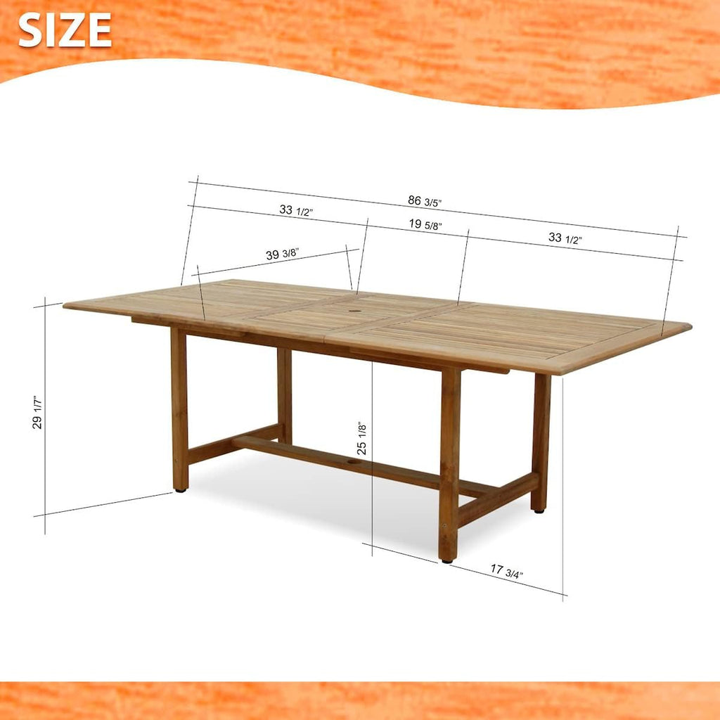 Newcastle 9-Piece Outdoor Rectangular Dining Table Set | Certified Teak | Ideal for Patio and Indoors, Light Brown