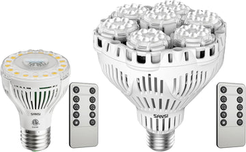 Dimmable Grow Light Bulb Full Spectrum, High PPFD 40W (600 Watt Equiv) with Remote, Auto On Off Timing 4 8 12 Hrs