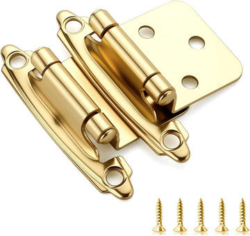 50 Pack (25 Pairs) 1/2" Overlay Cabinet Hinges, Self-Closing Semi-Concealed Face Mount, Satin Brass Decorative Hardware