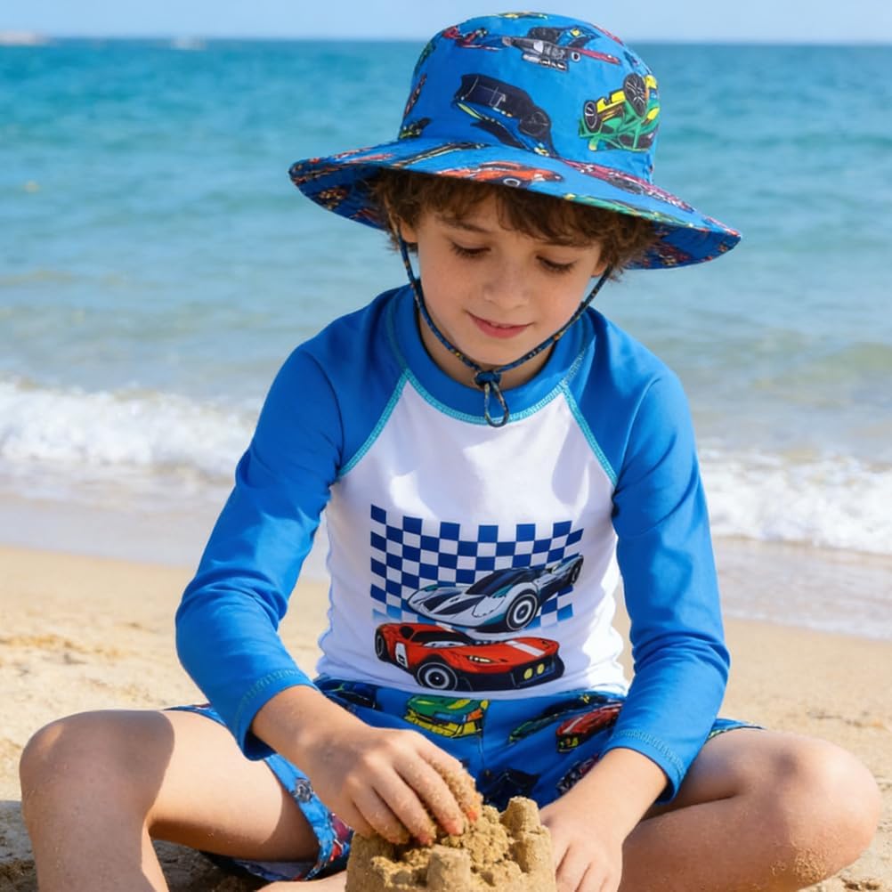 Baby Boys Swimsuit Summer Beach Rash Guard Swimwear Two Piece Sunsuit with Sun Hat