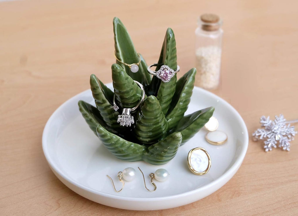 Aloe Ring Holder,Cactus Ring Dish,Jewelry Holder Trinket Tray for Rings Earrings Necklace Organizer,Bridesmaid