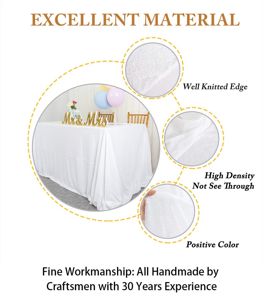 60" X 102" White Sequin Tablecloth, Wedding Table Cloth, Sparkle Sequin Linens, Sequin Tablecloth Rectangle