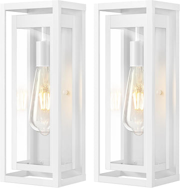 15" Large Outdoor Wall Lights, 2 Pack White Outdoor Light Fixtures, Modern Waterproof Exterior Lighting Sconces with Clear Glass Shade for Front Door, Porch, Garage A123-B0D9VSZHT5