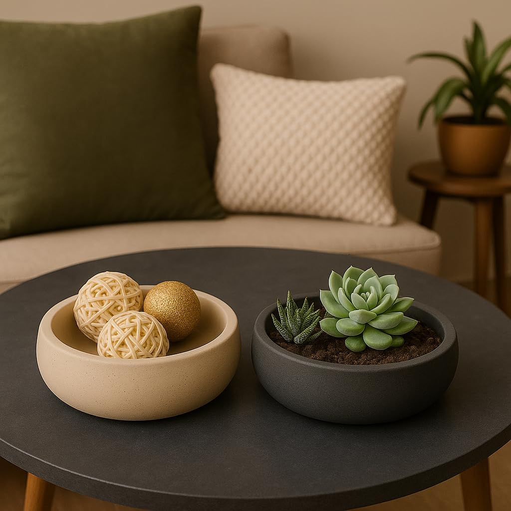 Concrete Succulent Pot Bowl, Modern Decor, Gift, Wedding/Shower Favor, Candle Vessel, 6 in, Cement Gray, Without - Set of 3