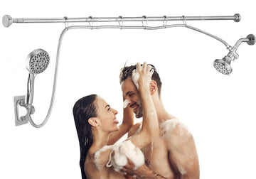 Double Shower Head for Couple, High Pressure Dual Showerhead, Adjustable Height Shower Rod, 5-Setting Handheld Shower