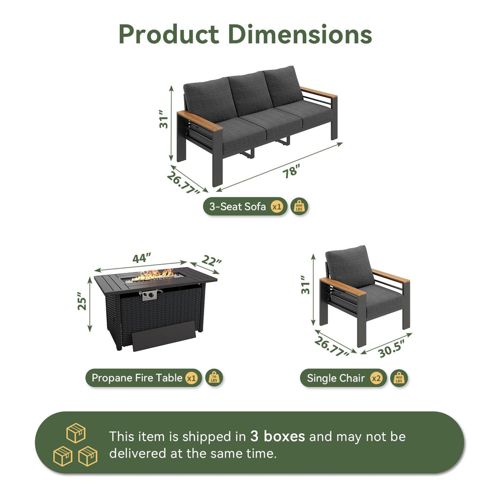 Patio Furniture Set, Aluminum Outdoor Furniture with Fire Pit Table