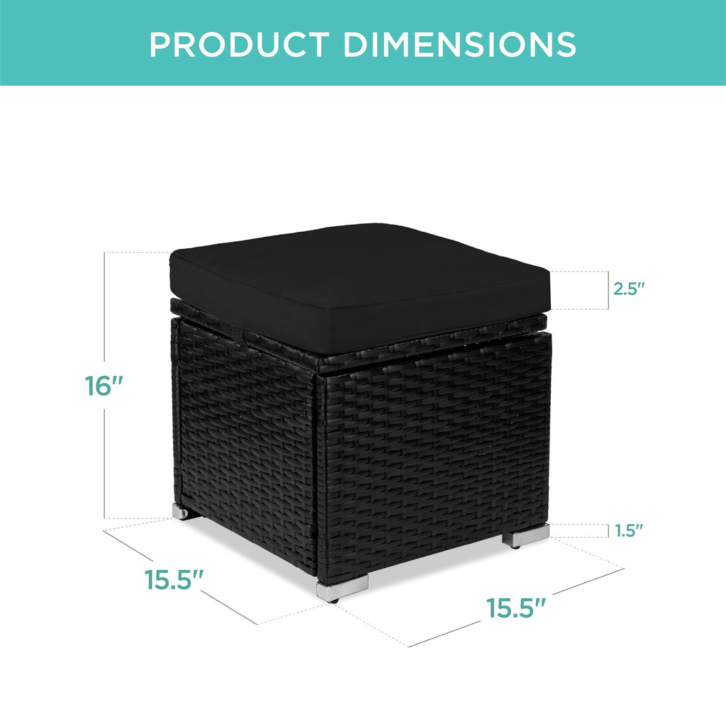 Set of 2 Wicker Ottomans, Multipurpose Outdoor Furniture, Backyard, Additional Seating, Footrest, Side Table