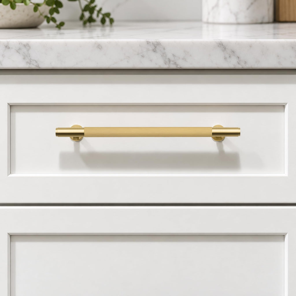 Solid Brass Cabinet Pulls, 6-1/4-Inch Hole Center Handles