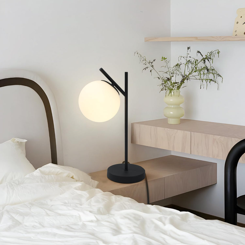 Mid Century Modern Table Lamp Contemporary White Glass Globe Table Lamp Vintage Nordic Desk Lamp Metal Nightstand