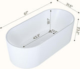 67 Inch Acrylic Freestanding Bathtub with Textured Stripes, Deep Soak Tub, Space-Saving, Glossy Surface, Luxury Spa