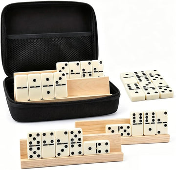 Dominos Set for Adults Double 6 Dominoes Set Domino Game with 4 Wooden Racks and Carrying Case 28 Tiles Classic