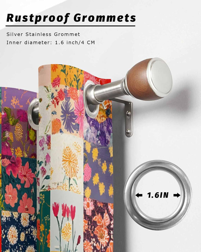 Vintage Flowers Outdoor Curtains Waterproof,Wildflower Floral Boho Daisy Botanical Grommet Privacy Curtain Drapes