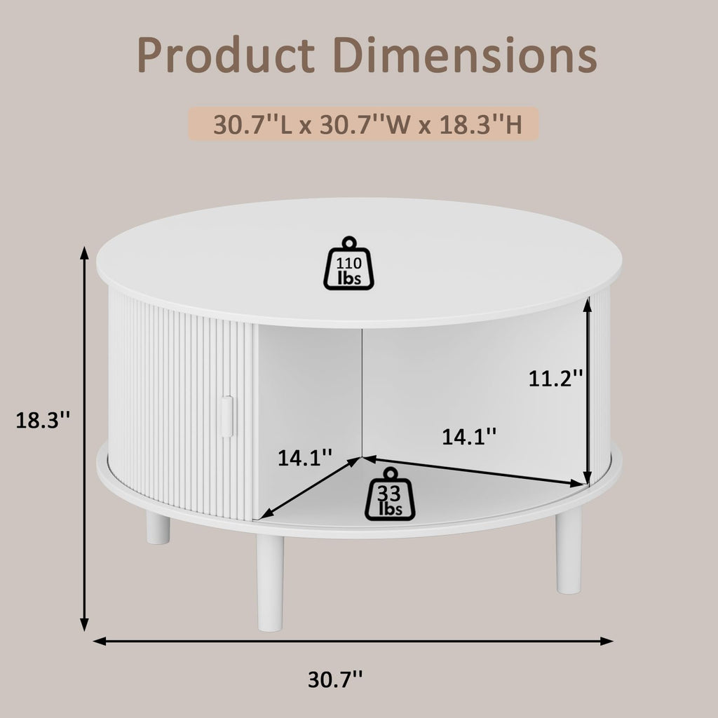 Fluted TV Stand and Coffee Table Set of 2, White