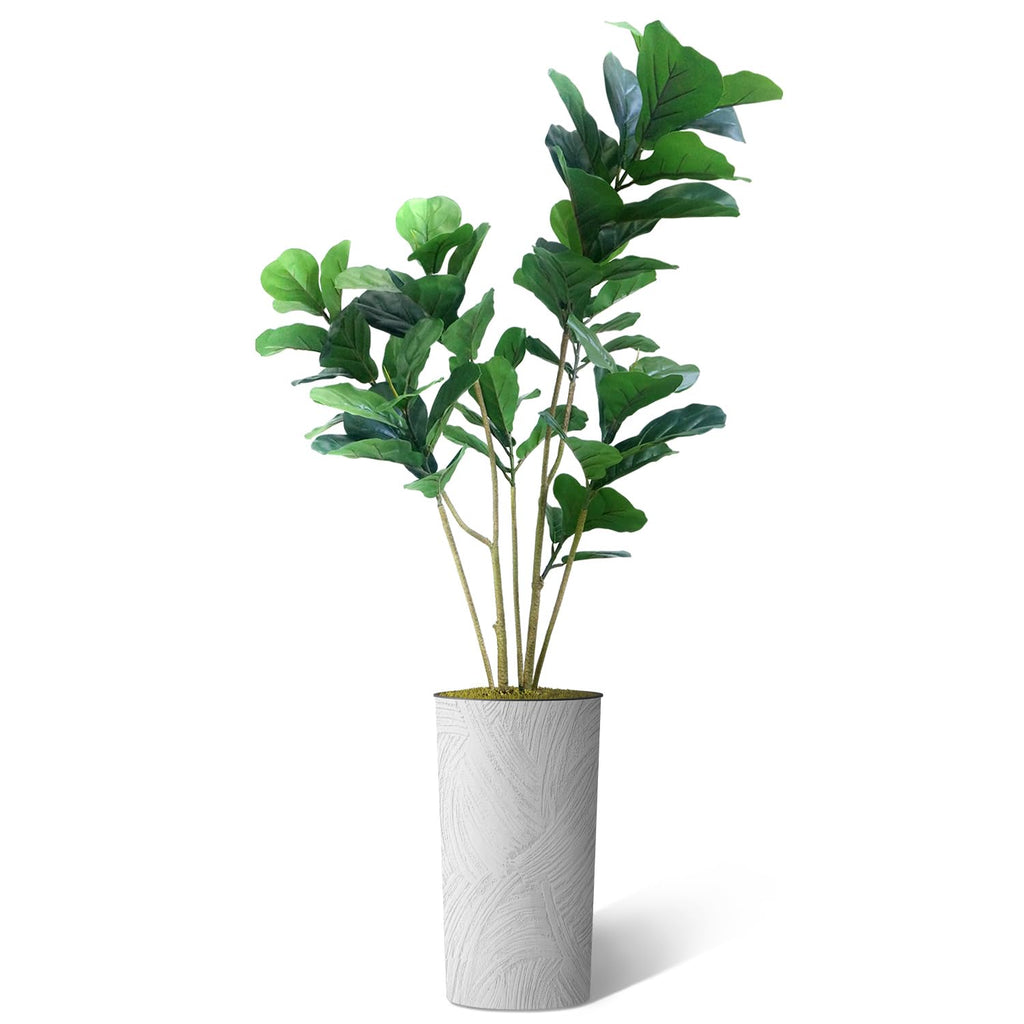 Artificial Tree in White Marble Effect Planter, Fake Ficus Lyrata Silk Tree for Indoor and Outdoor Home Decoration