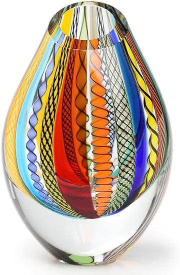 Murano Style Art Glass Drop Vase Hand Blown Colored Boho Effect Home Decor