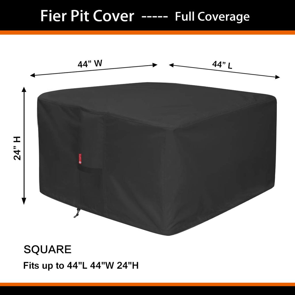 Fire Pit Cover Square 44"Lx44"Wx24"H, Waterproof 600D Polyester