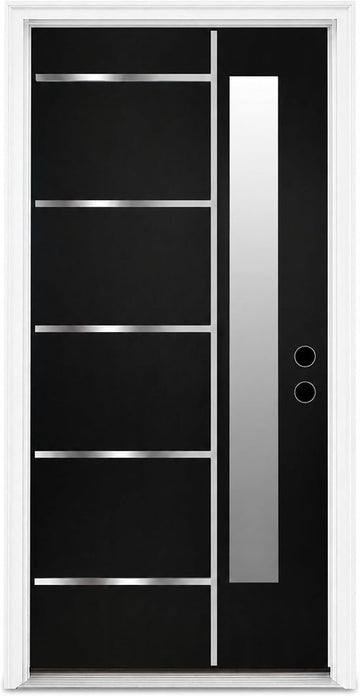 36 x 80 Textured Finished Fiberglass Door with Brickmould, Double-Sided Frosted Glass Modern Style for Home's Front