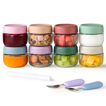 Glass Baby Food Storage Containers, Baby Food Jars, 8 Pack Small Glass Containers with Lids, 4 oz Leakproof Baby Food