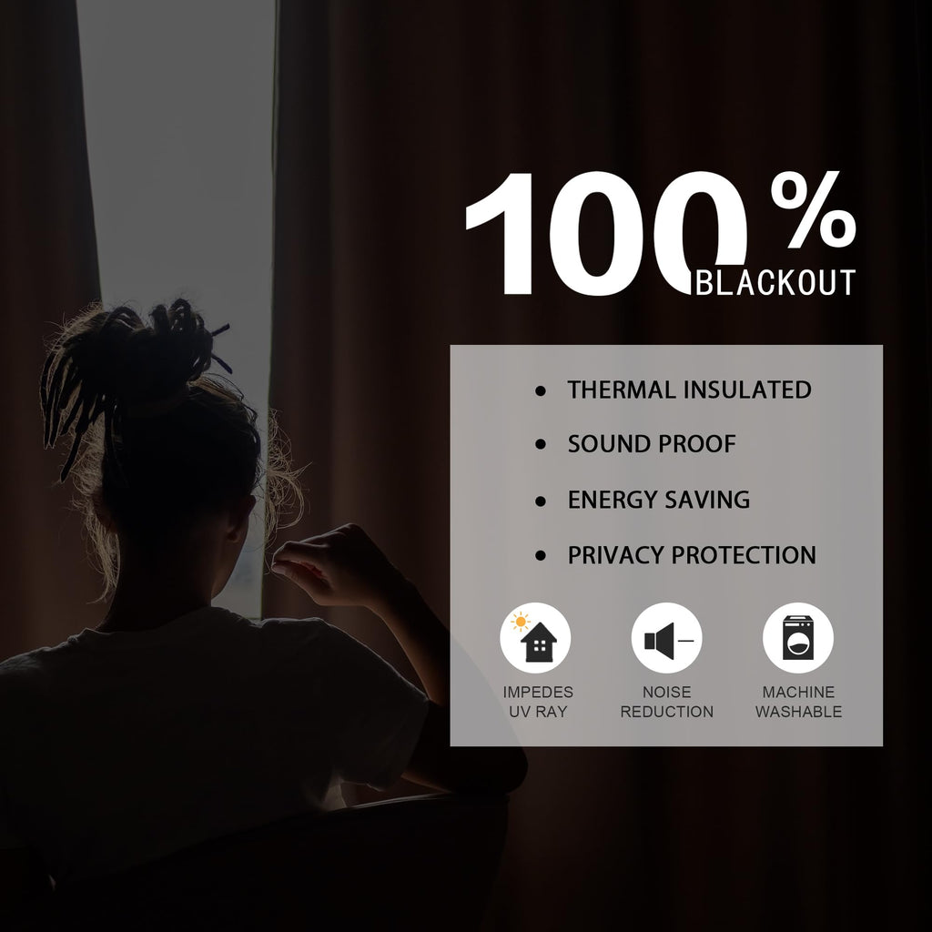 96 Inch Long Blackout Curtains - Extra Wide Thermal Insulated Sun Block Out Bedroom Linen Curtains 8 ft Window