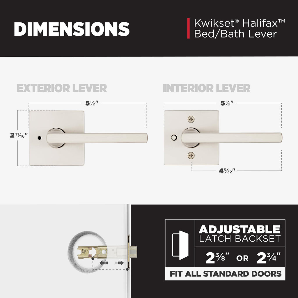 Halifax Privacy Door Lever with Lock, Satin Nickel