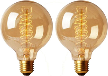 G30 Edison Globe Bulbs (2 Pack)- G95 E27 Antique Incandescent Bulb 40W Equivalent Warm White Lamps,Spiral