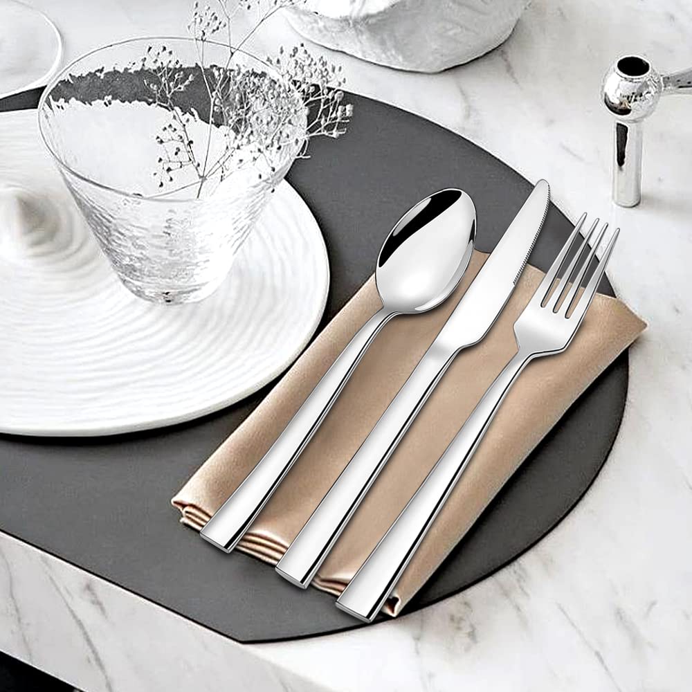 Silverware Set for 12, 60-Piece Stainless Steel Flatware Cutlery Set, Square Edge Kitchen Utensil Include