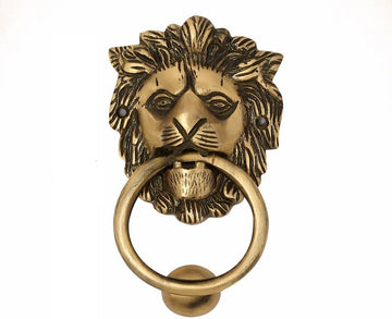 Brass Door Knocker Hand-Etched Carved Gate Knocker Handle Pull Home Decor Hardware Lion Head Design Golden Color 5.5