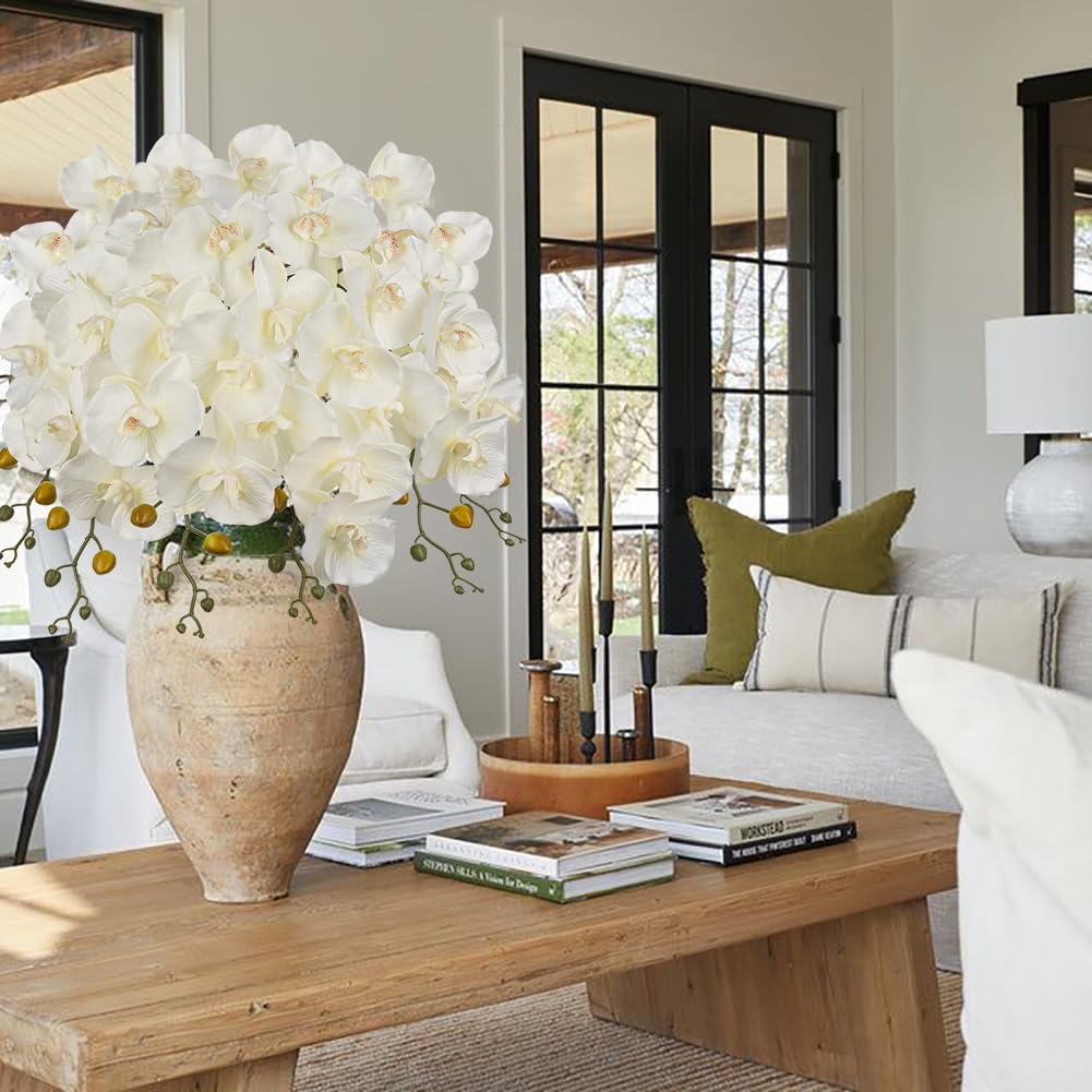 6PCS 32" Artificial Orchid Stems White Butterfly Orchid Faux Phalaenopsis Flowers Wedding Centerpieces Office Table