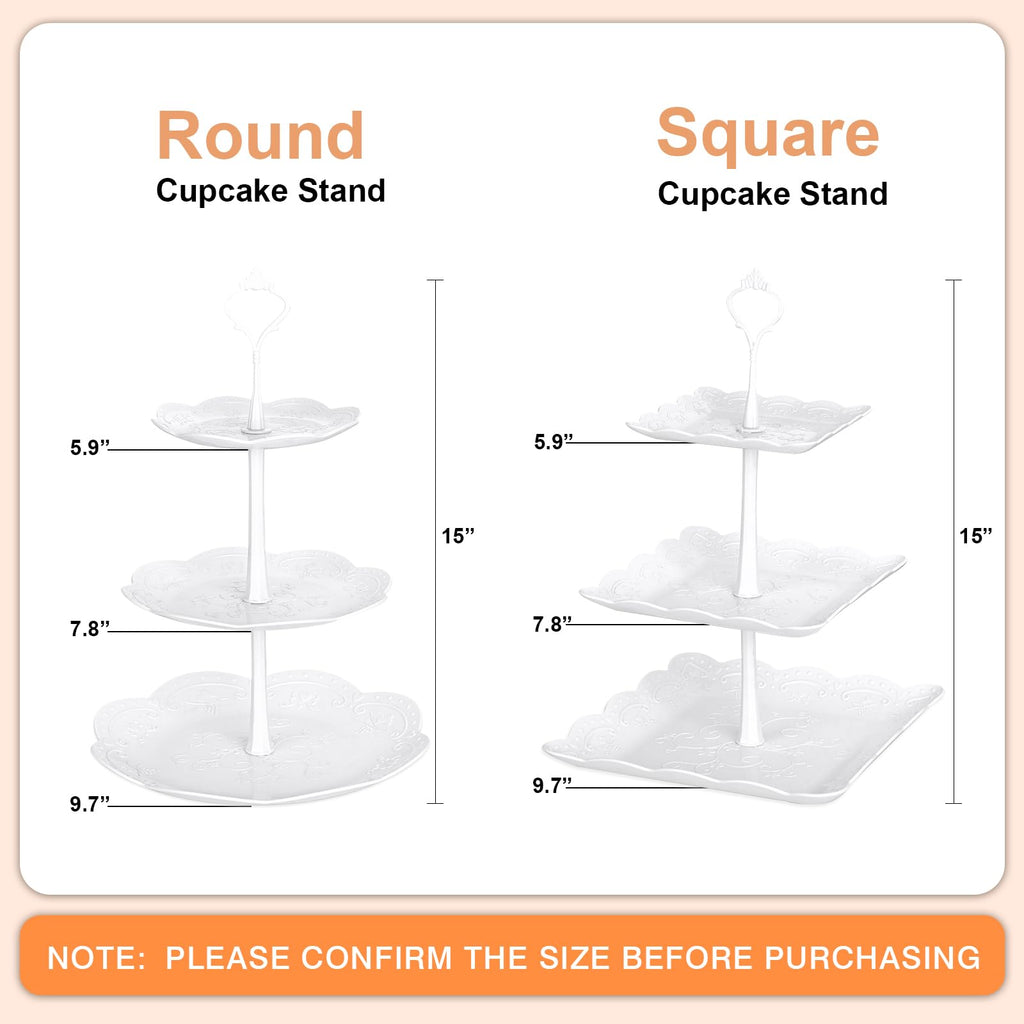 10Pcs Cupcake Stand, Dessert Table Display Set, 4 White 3 Tired Cake Stand 6 Plastic Serving Trays for Party Cookie
