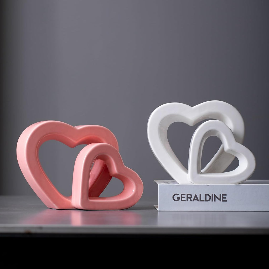 Love decorCeramic Golden Heart Decoration, Valentine's Day, Anniversary, Wedding Gift, Home Decoration (Pink)