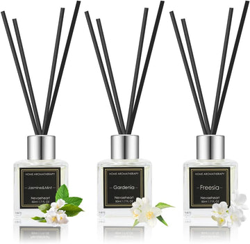 Reed Diffuser Set, Gardenia/Freesia/Jasmine & Mint Reed Diffuser Gifts for Women,1.7OZ x 3Packs Reed Diffuser