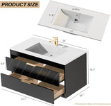 24-Inch Floating Bathroom Vanity with Sink – LED Wall-Mounted Cabinet with Wave Design and Soft-Close Drawers, Black