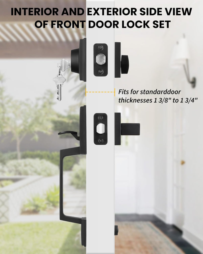 Double Door Handle Set, Black Double Door Handleset with Dummy