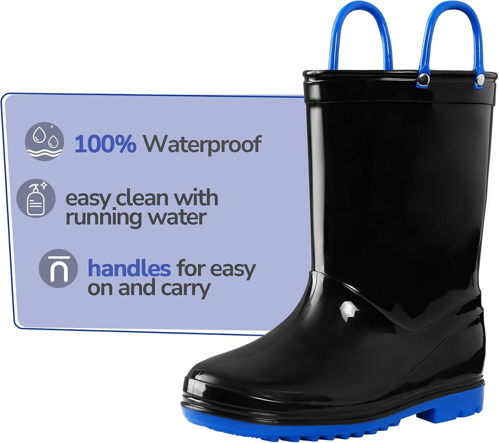 Girls Boys Rain Boots Waterproof Boots with Easy on Handles