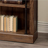 Avondale 120" W Contemporary Wood Bookcase Wall with Ladder Storage Organizer Display, 5 Adjustable Shelves