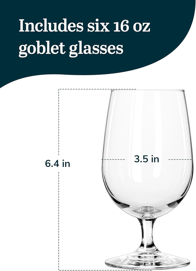 Entertaining Essentials Stemmed Water Glasses, Clear Multi-Purpose Water Goblet Set of 6, Dishwasher Safe 16 oz