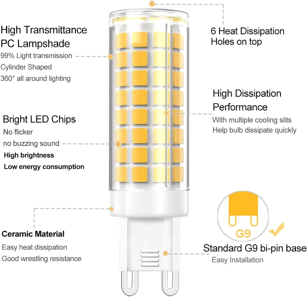 G9 LED Light Bulbs 7W Dimmable 730LM Equivalent to 75W