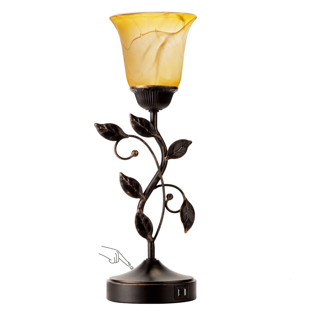 Touch Control Leaf Vintage Table Lamp with 3-Way Dimmable 2 USB C+A Ports