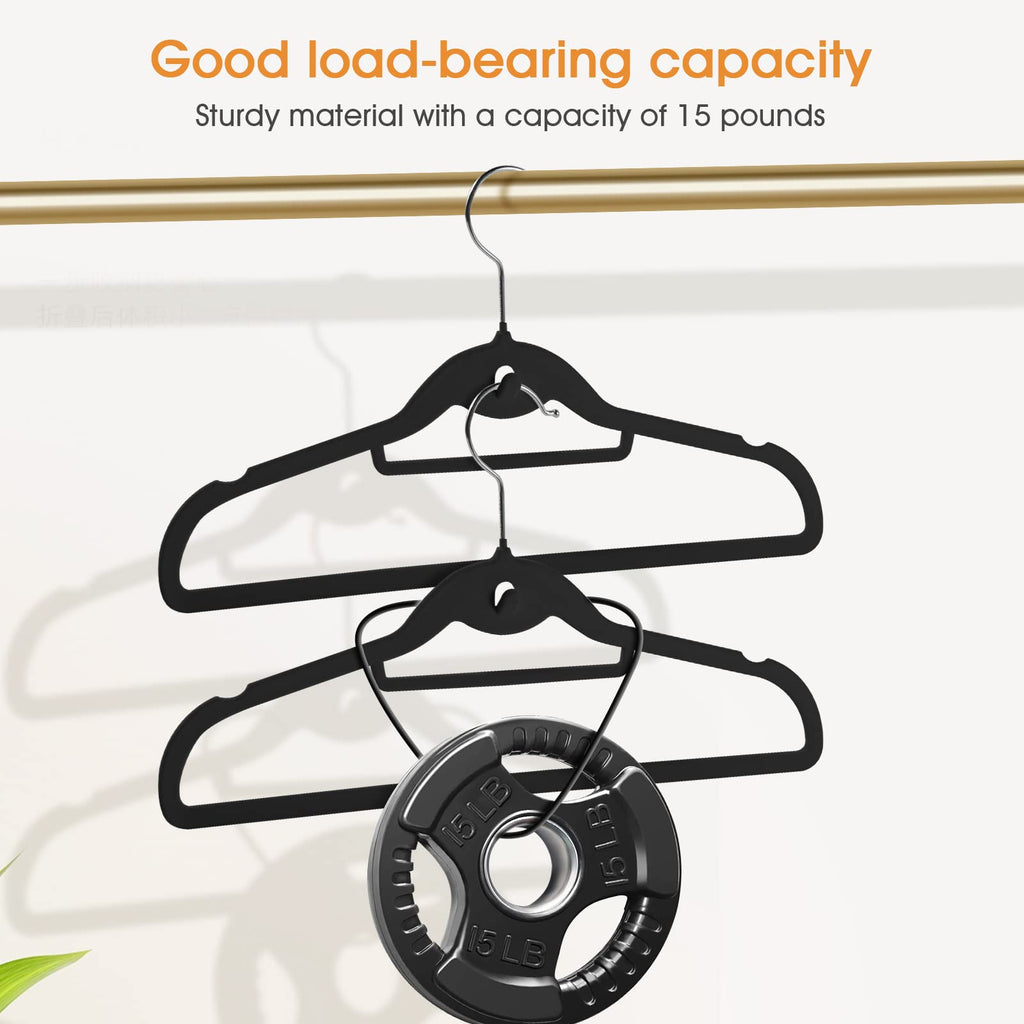 Velvet Clothing Hangers Slim Stackable Non-Slip Black Suit Hanger Space Saving Clothes Hanger Heavy Duty Adult
