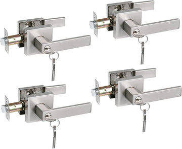 Keyed Entry Lever Lock and Front Door - Heavy Duty Handle With Satin Nickel Finish - Door Lever