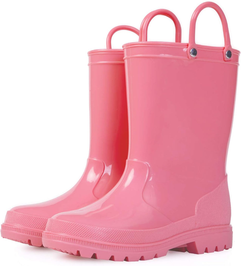 Kids Girls & Boys Rain Boots with Easy-on Handles Outdoors