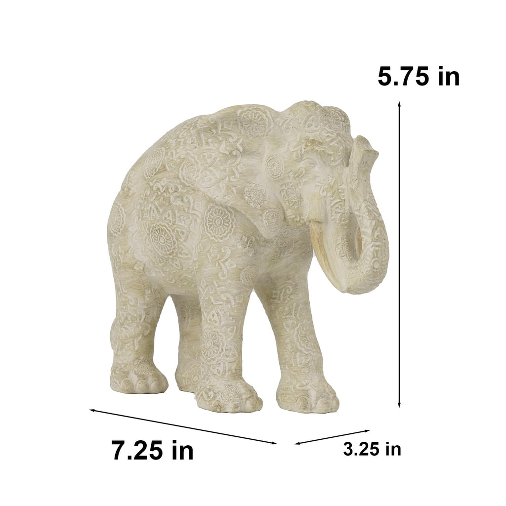 Elephant Statue Decor, Cream, 7.25 x 3.25 x 5.75 Inch