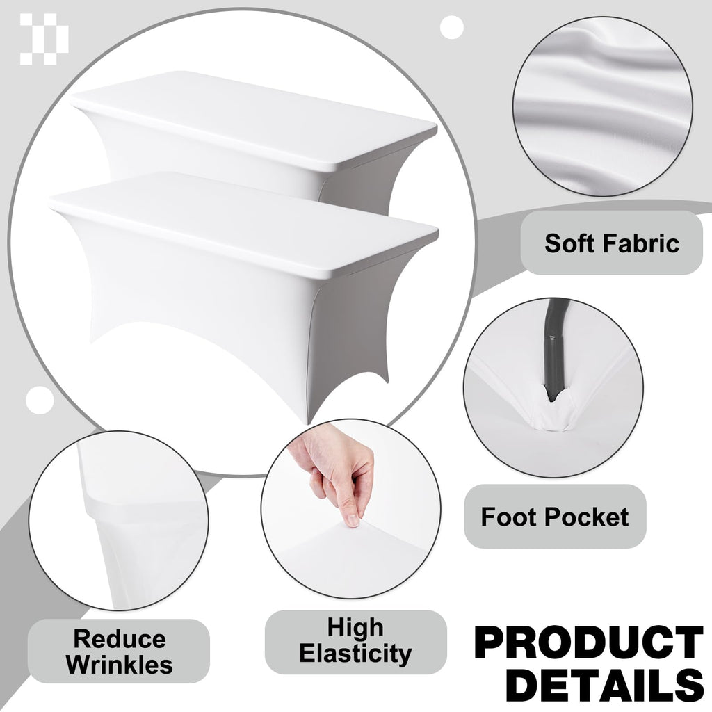 2 Pack 4FT White Spandex Table Cloth 48 x 30 Inch