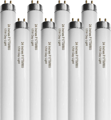 24 Inch F17T8/865 Fluorescent Bulb Daylight 6500K, 17 Watt T8 Light Bulb, 2 Foot Fluorescent Light Bulb, 1460 lumens