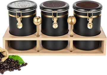 3×63OZ Stainless Steel Coffee Canister with Shelf and Scoop for Coffee Bar