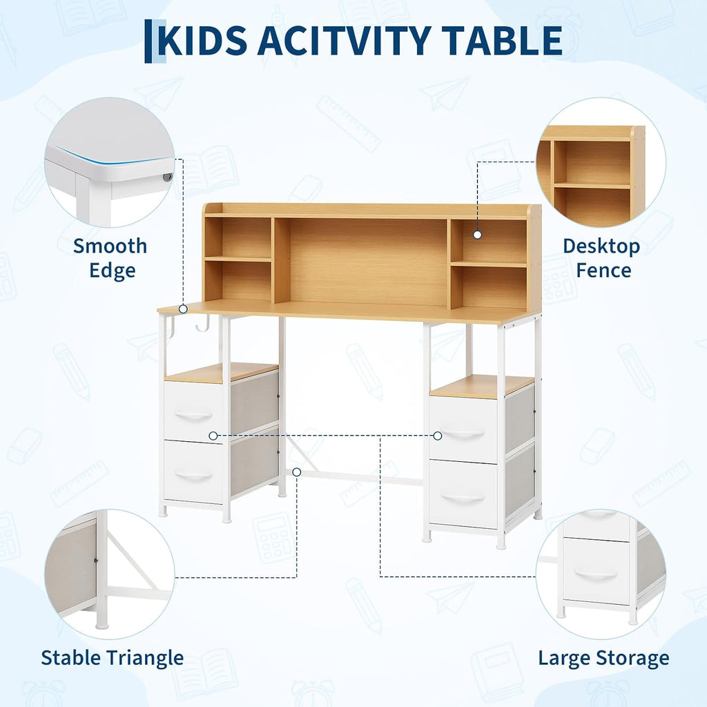 47.2" Kids Desk and Chair Set with Hutch & Multi-Layer Storage, Ages 6-12