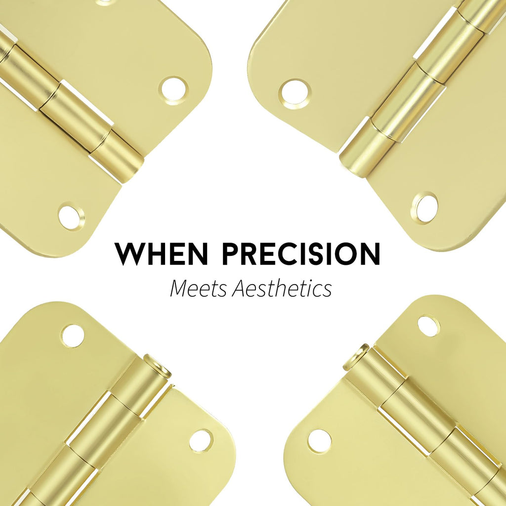 3.5 Inch 6 Pack Gold Door Hinges with 5/8" Radius Corners