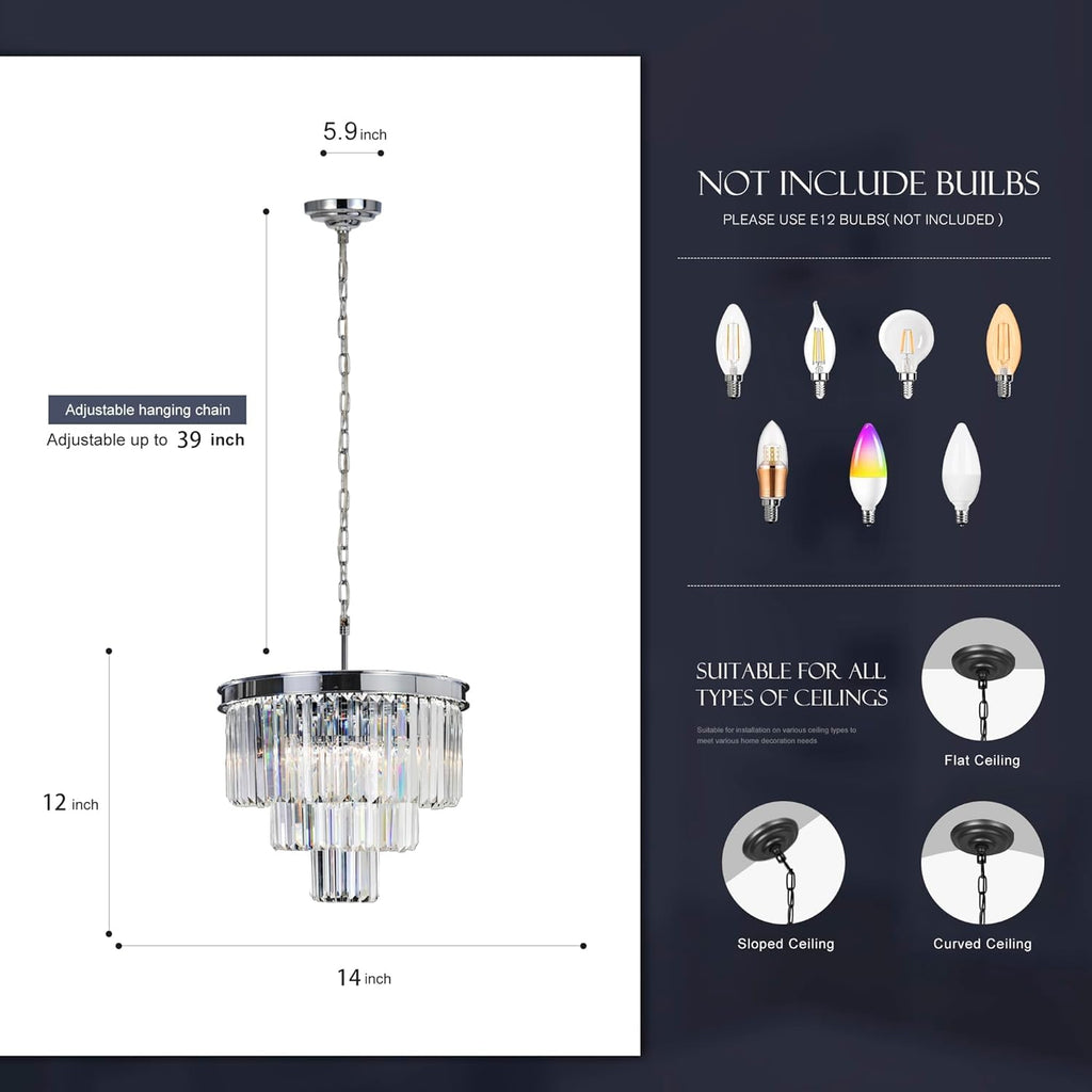 Inspired Odeon Style 4-Light Chrome Crystal 3-Tier Modern Chandelier - A107-B07G3SQD88