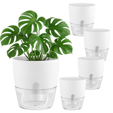 5 Pack Self Watering Pots for Indoor Plants, 9.2 Inch Plant Pot Plastic Self Watering Planter for Orchid, Monstera